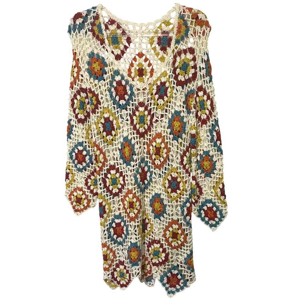 Boho Crochet Dress Pool Cover Up Womens XS Hippie Festival Layering Vacay Cruise